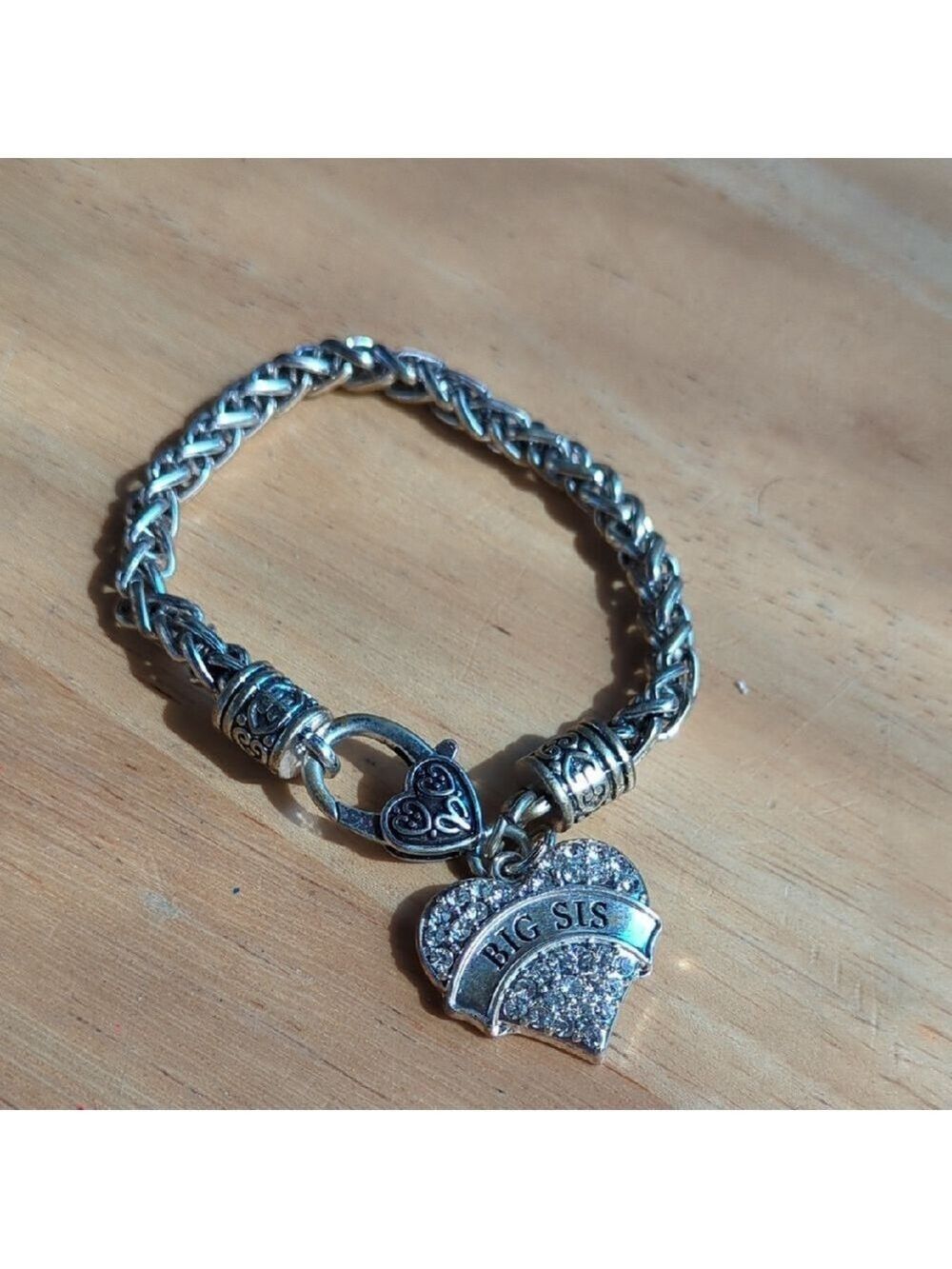 Bracelet Big Sister Love Heart Ceystal Rhinestone Bangle Chain Charm Silver Tone